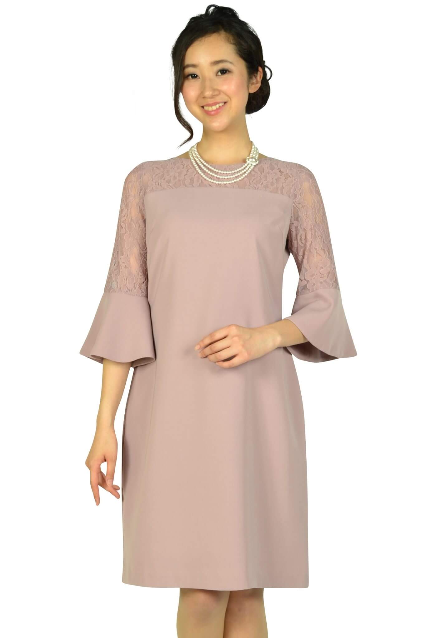 エルモソ リュクス (Hermoso luxe)異素材ベル袖ピンクドレス