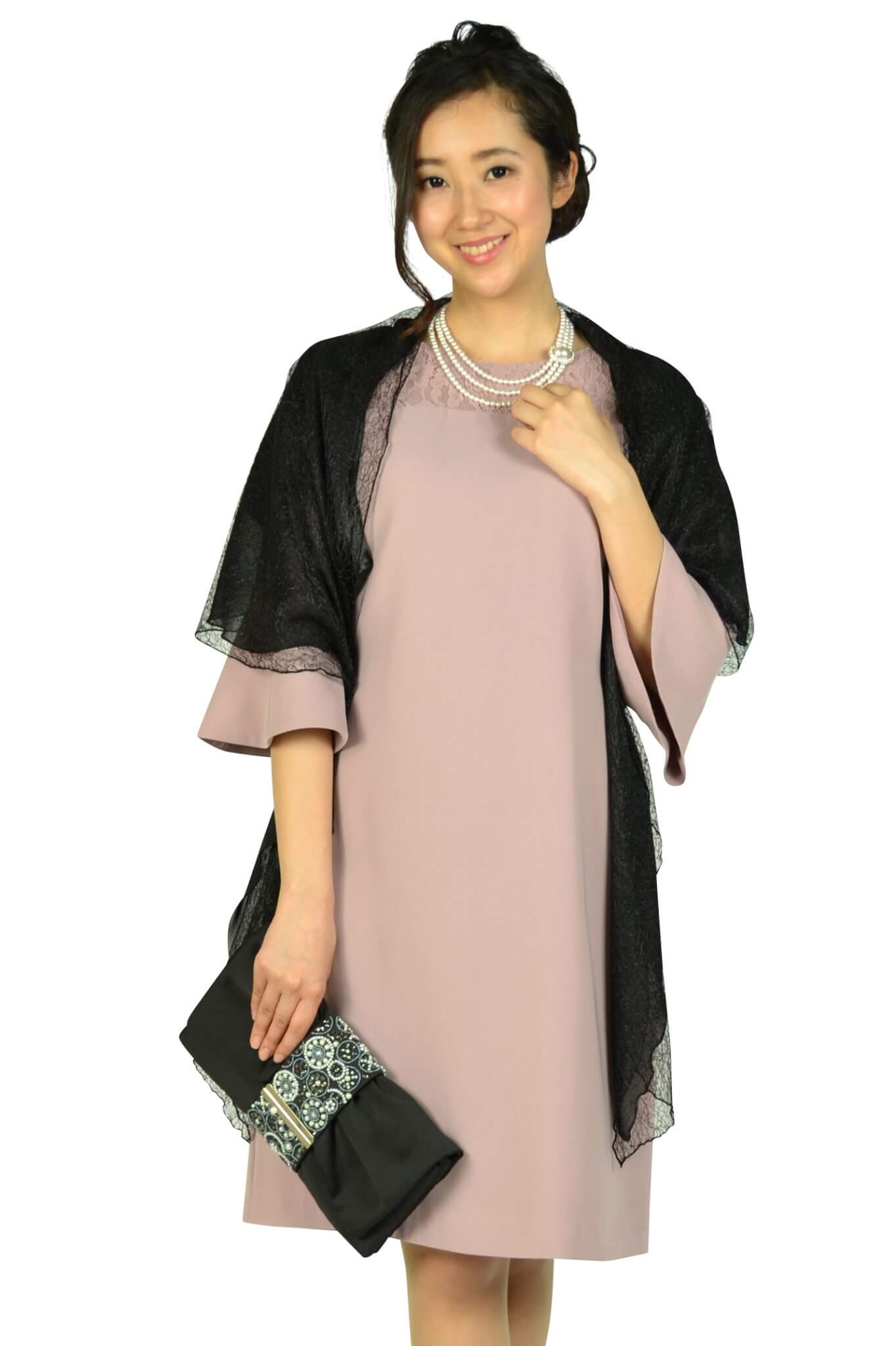エルモソ リュクス(Hermoso luxe)異素材ベル袖ピンクドレス