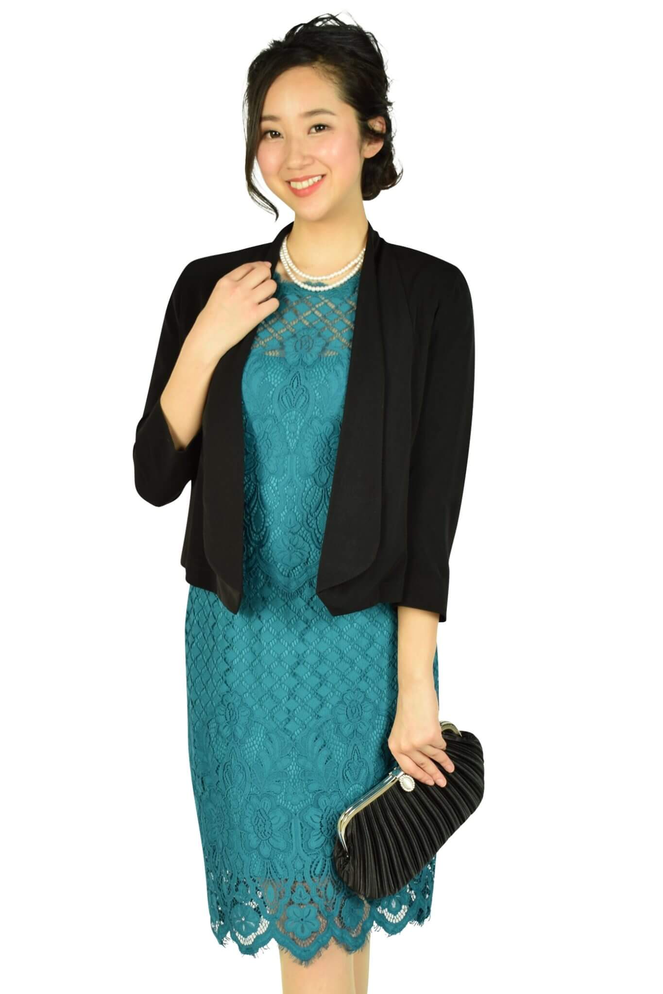 タダシ・ショージ(Tadashi Shoji)エレガント総レースブルーグリーンドレス