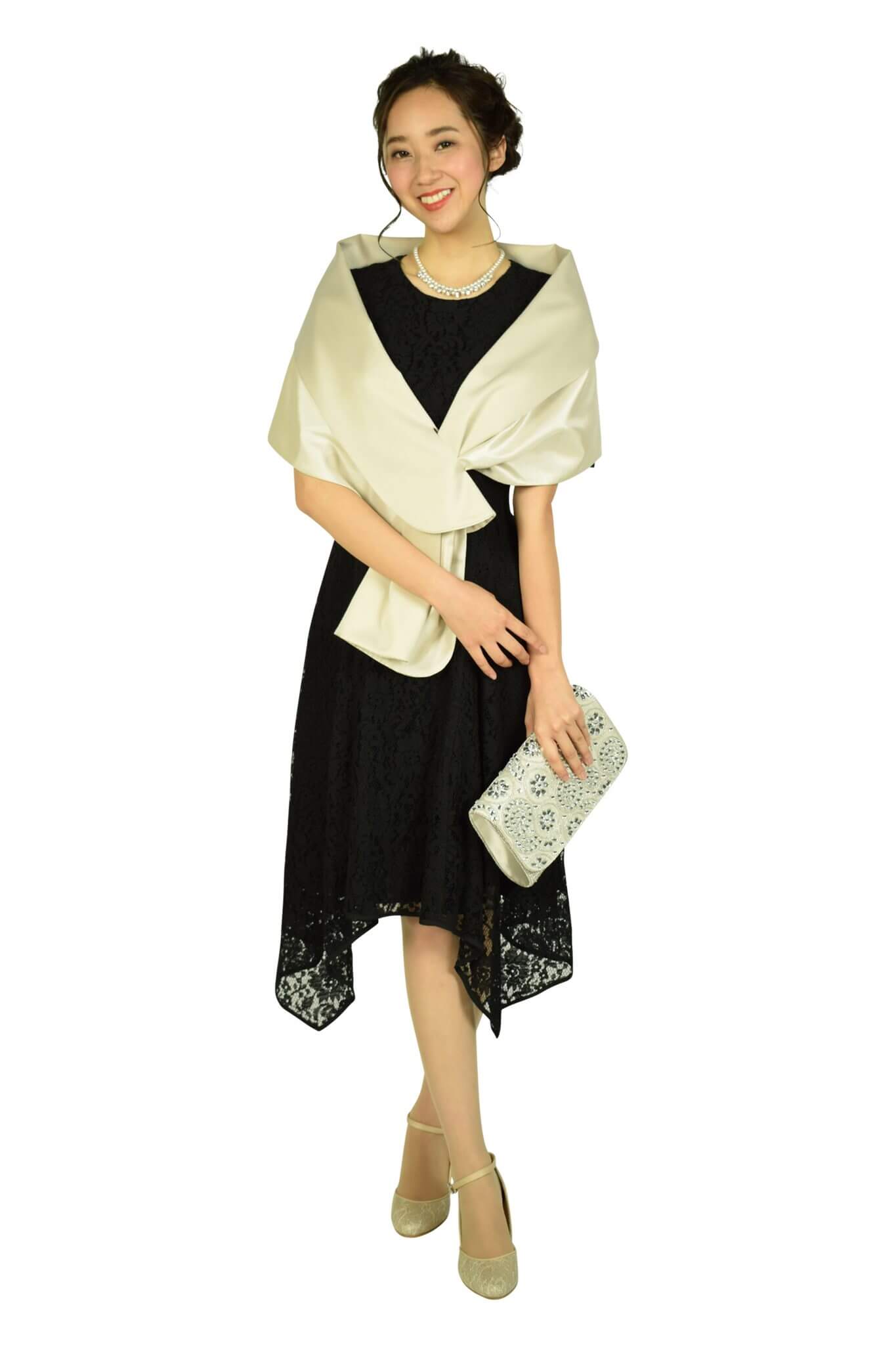 ダナ・キャラン (Donna Karan)イレギュラーヘムレースブラックドレス