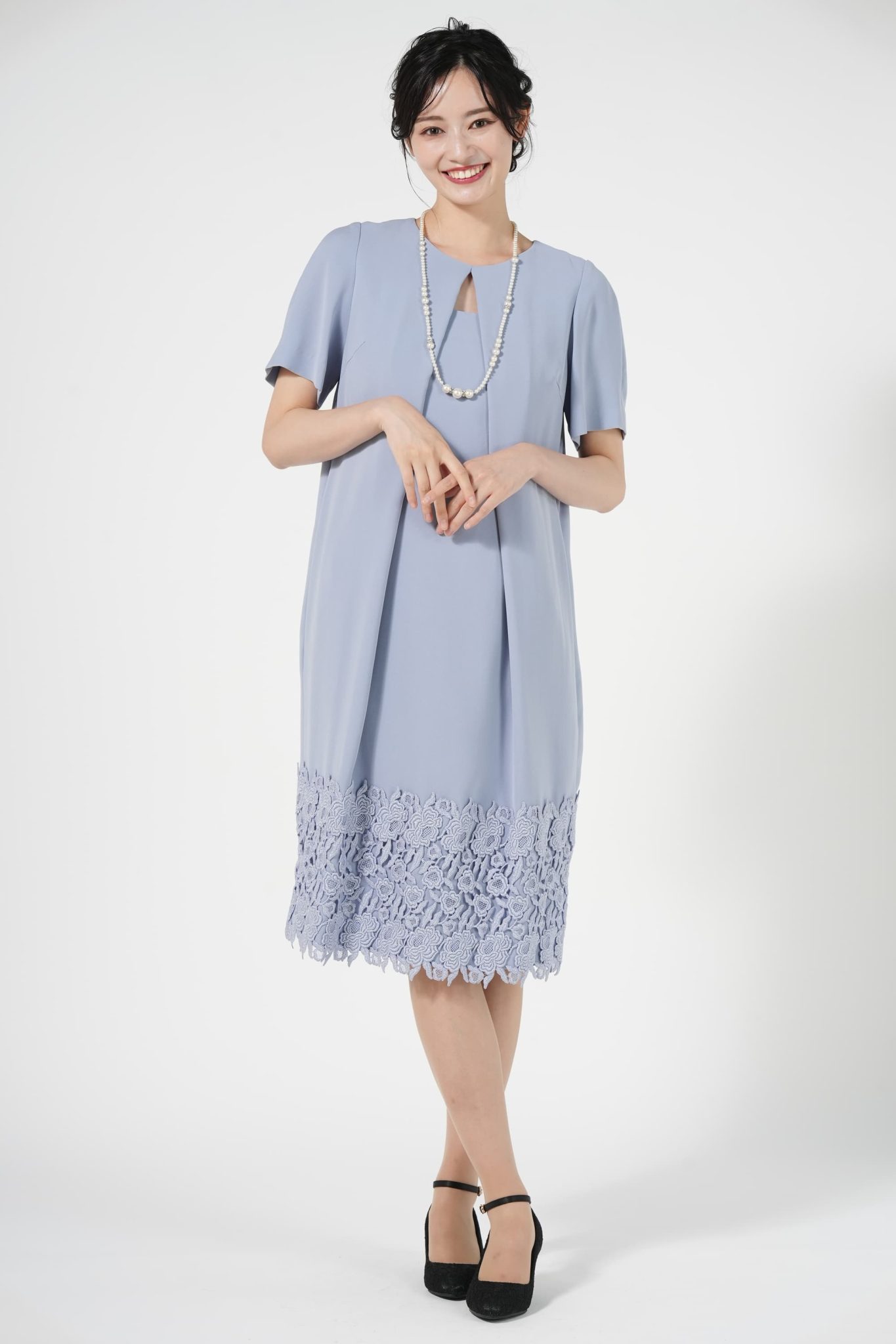 setaichiro デザインカットコクーン型ブルードレス