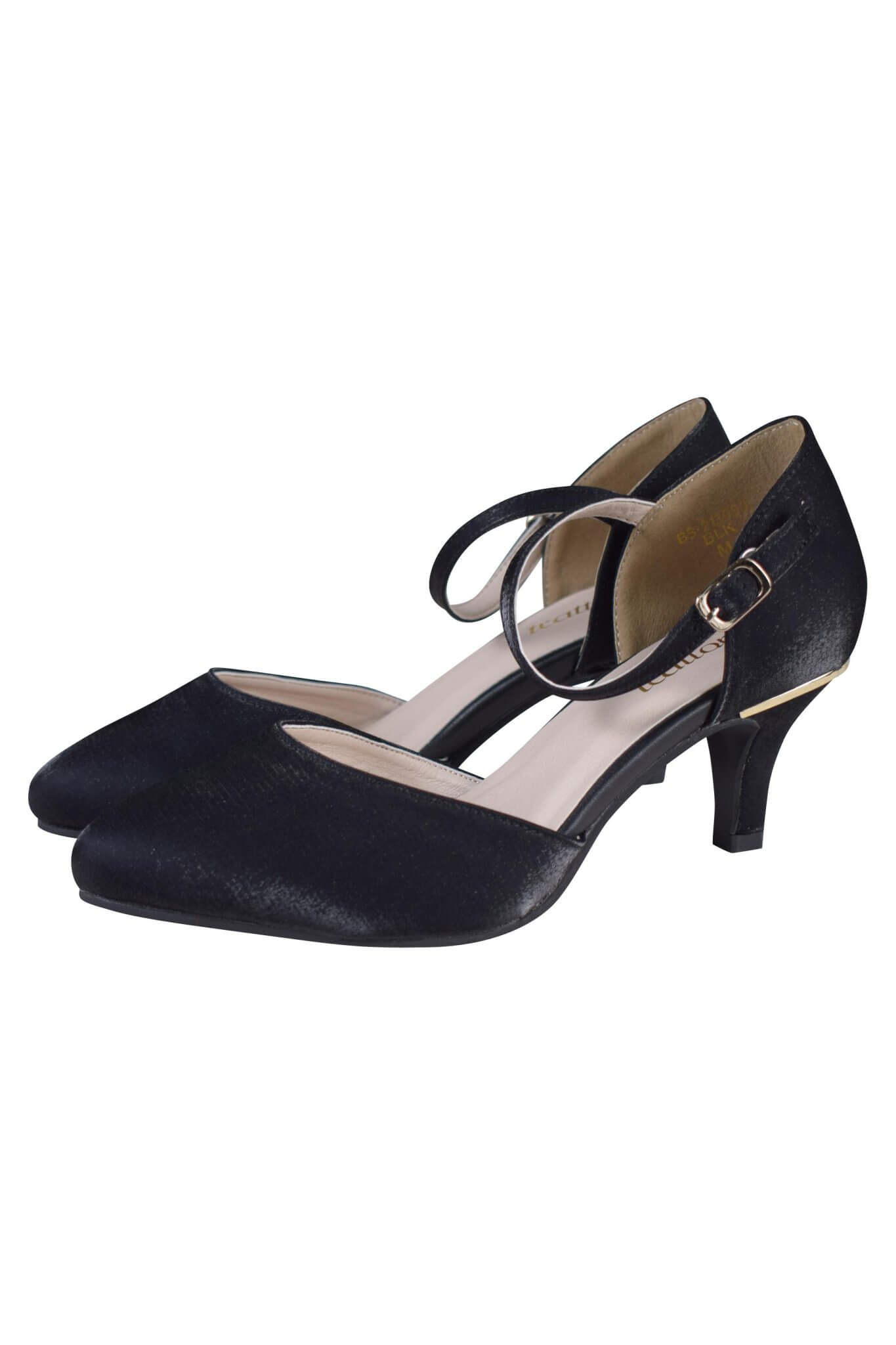 trattoria
ストラップ付きシャイニーサテンブラックパンプス
