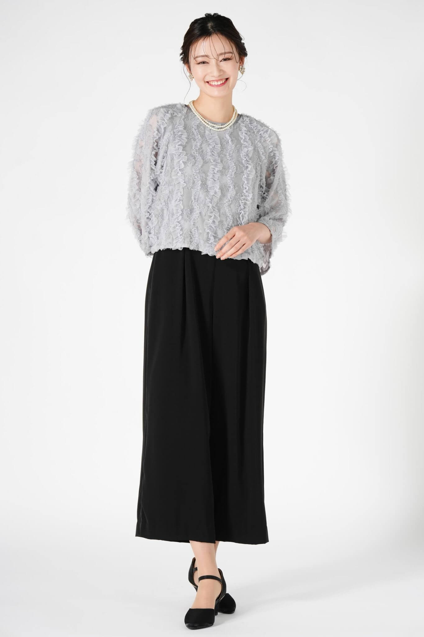 URBAN RESEARCH カットジャガード切り替えミント×ブラックパンツドレス 