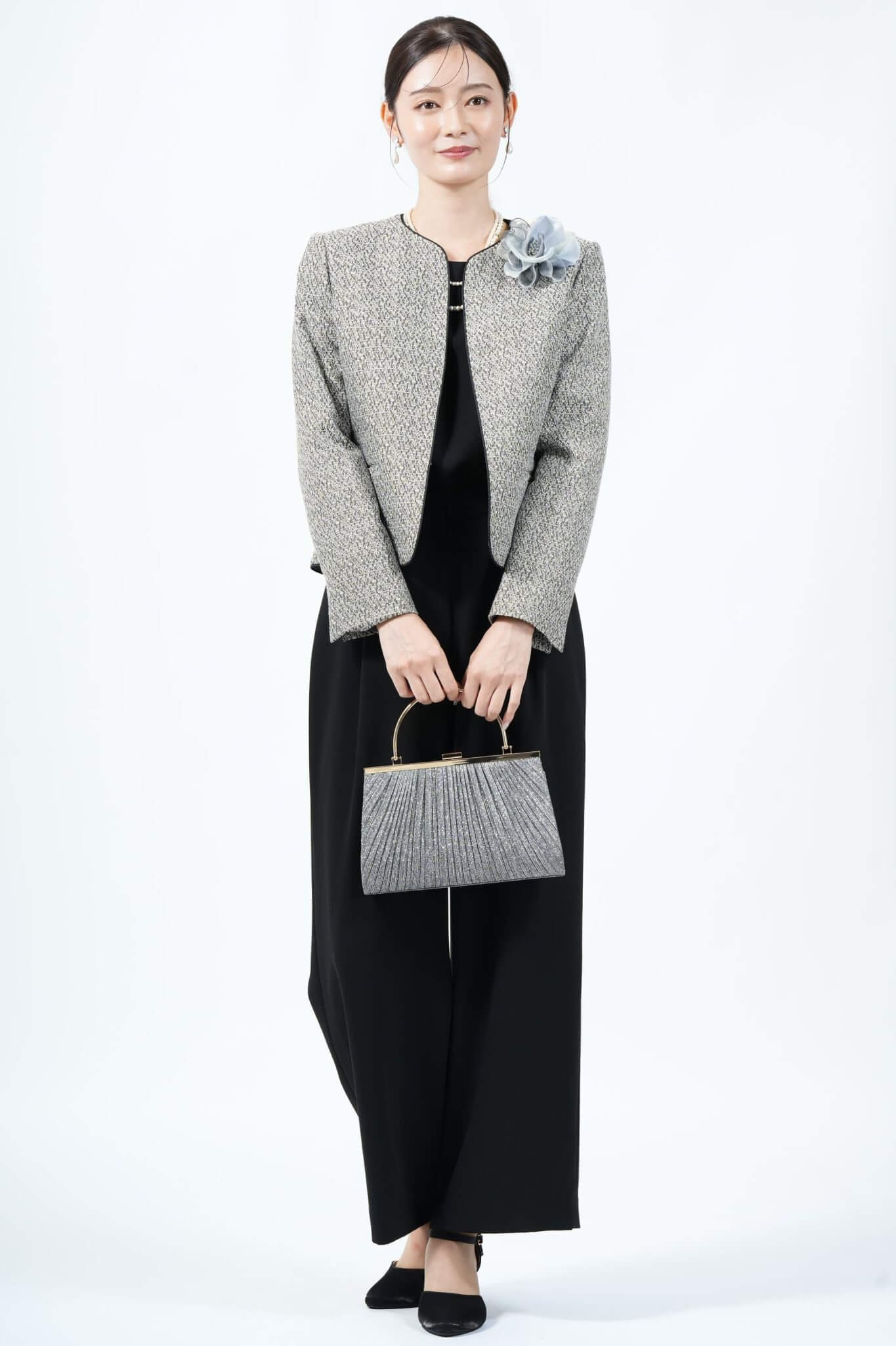 INFINEMIXツイード×ブラックパンツスーツセット 