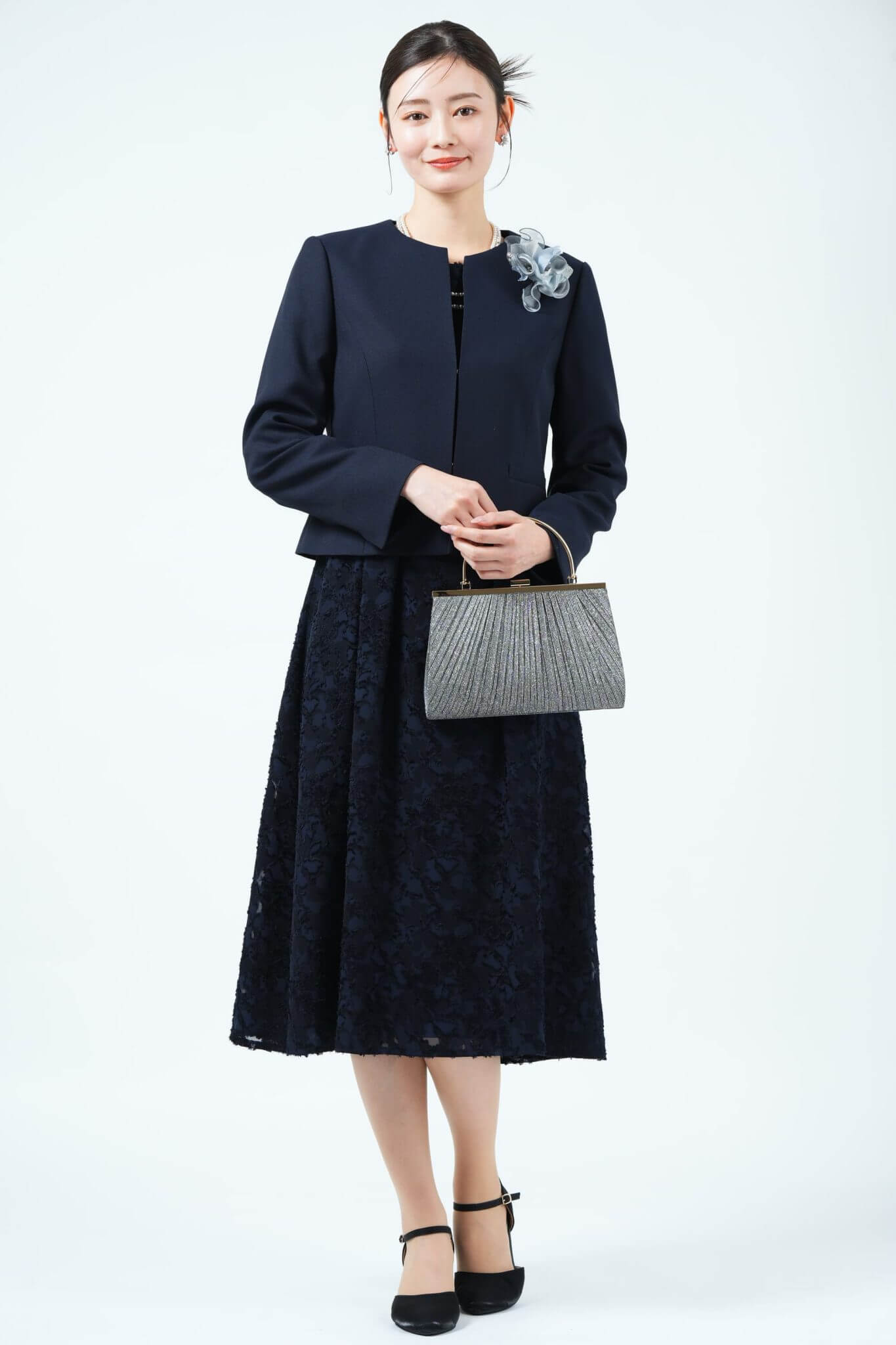 RIFANNE 東京ソワール
カットジャガード織りネイビードレスセット
